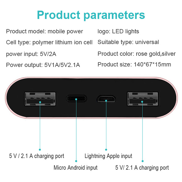 2020 newest type c fast charge Shaking or touching LED light on 10000mAh power bank LWS-001